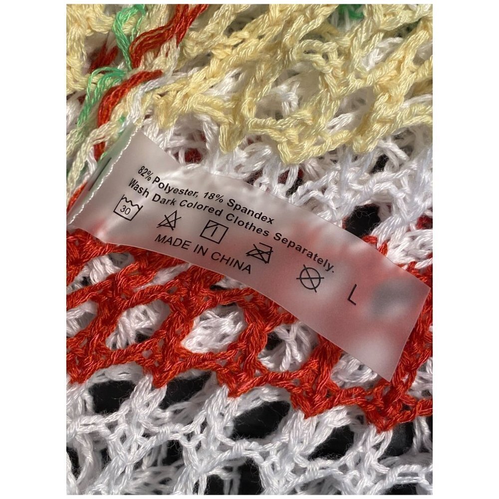 Crochet SWIM COVER UP NEW Boho Gypsy Beach Princess White Striped Womens Size L - Picture 12 of 13